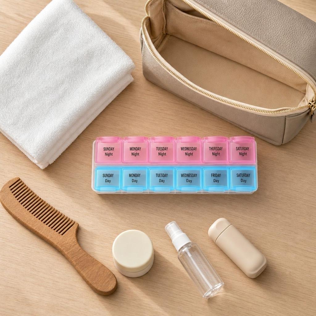 Weekly Pill Organizer Box Two Row Design with Secure Lids Large Capacity Portable Medication Storage Container for Home Travel Use 215 X 65 X 25mm