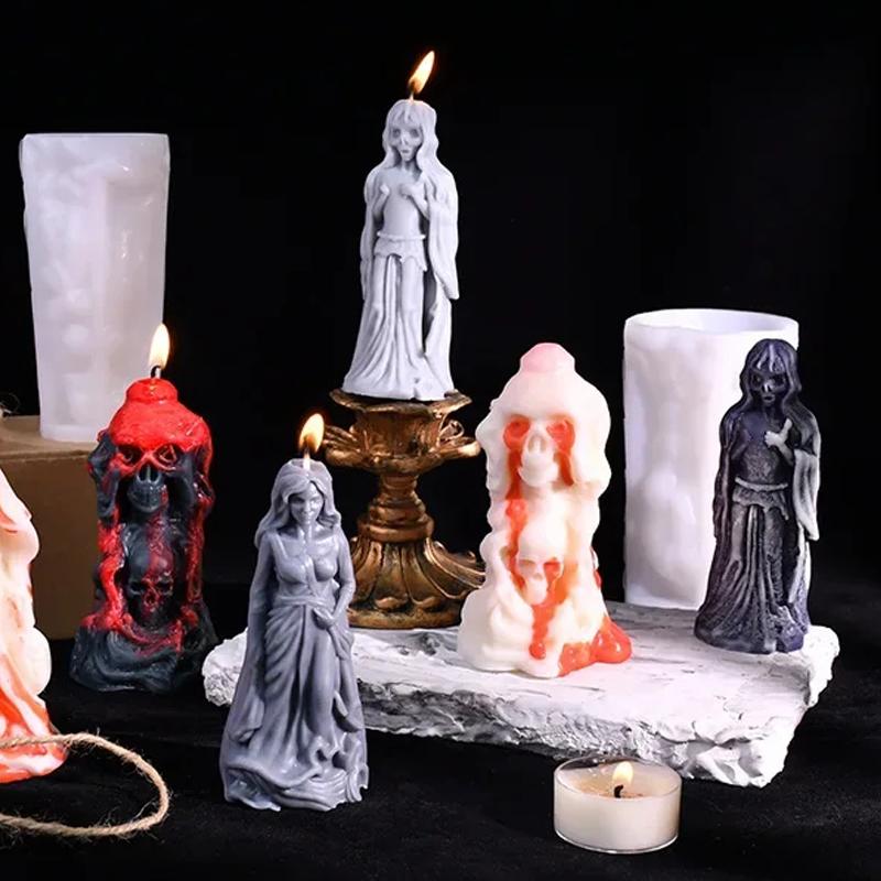 Halloween Zombie Couple Candle Silicone Mold 3D Zombie Skull Craft Resin Gypsum Cement Mold Holiday Party Gift