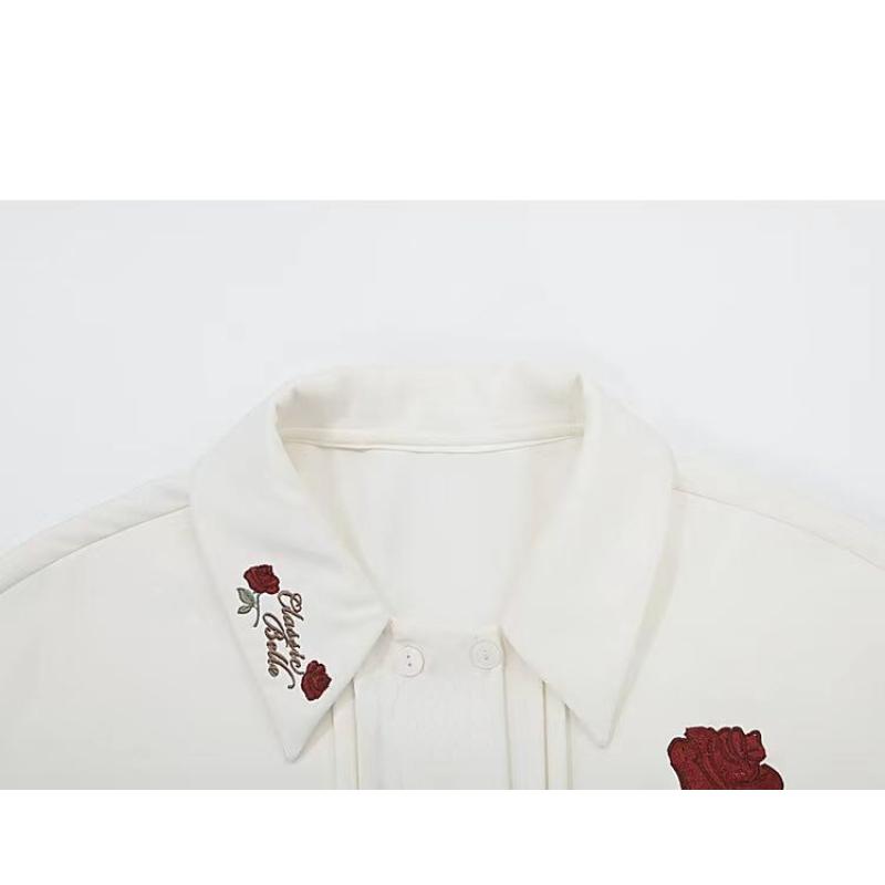 Spring Autumn Chic Long Sleeve Flower Embroidery Blouse Women Top White Shirt Cute Tops Fashion Single Breasted Clothes