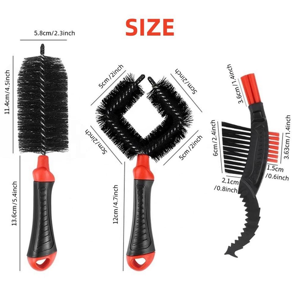 3pack Bike Scrubbers Quick Washing Brush Large Brush Chain Washer Small Brush for Maintenances Professional