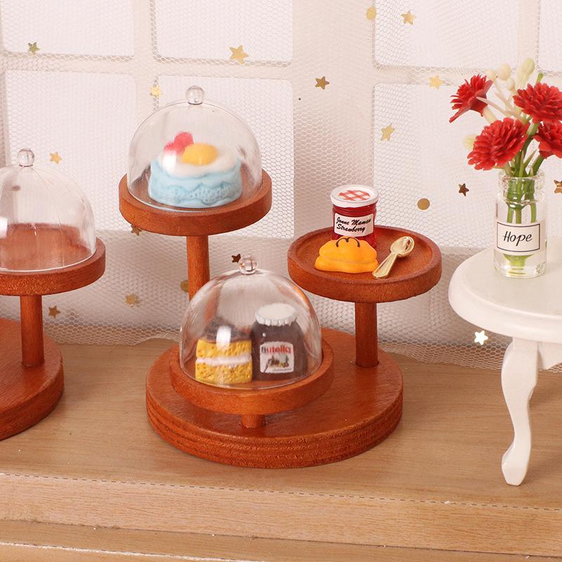 Dollhouse Miniature Mini Three-Layer Tray Food Cover Decorative Rack Dollhouse Accessories