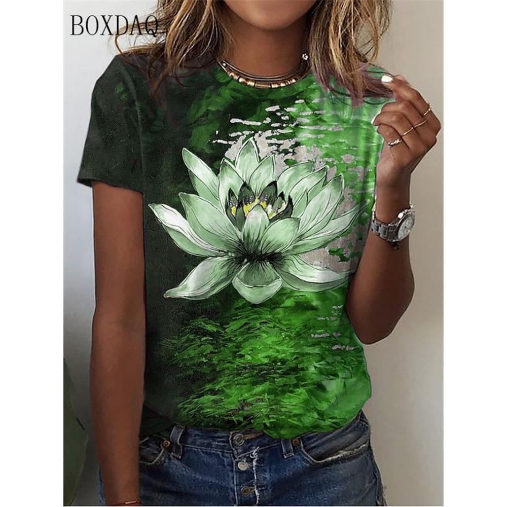 Women Floral T-Shirts Summer Short Sleeve 3D Flower Print Street Tie-dye Ladies Tees O-Neck Casual Tops