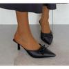 New Butterfly-knot Women Slipper 2026 Summer Pointed Toe  Slip on Ladies Mules Thin Low Heel Satin Slide Sandals Zapatos Mujer