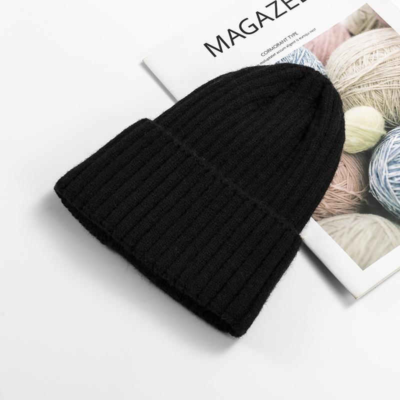 Autumn Winter Knitted Hat Women's Fashion Cotton Cashmere Korean Edition Warm Knitted Hat Solid Color Flanged Men's Hoodie Customized Trendy