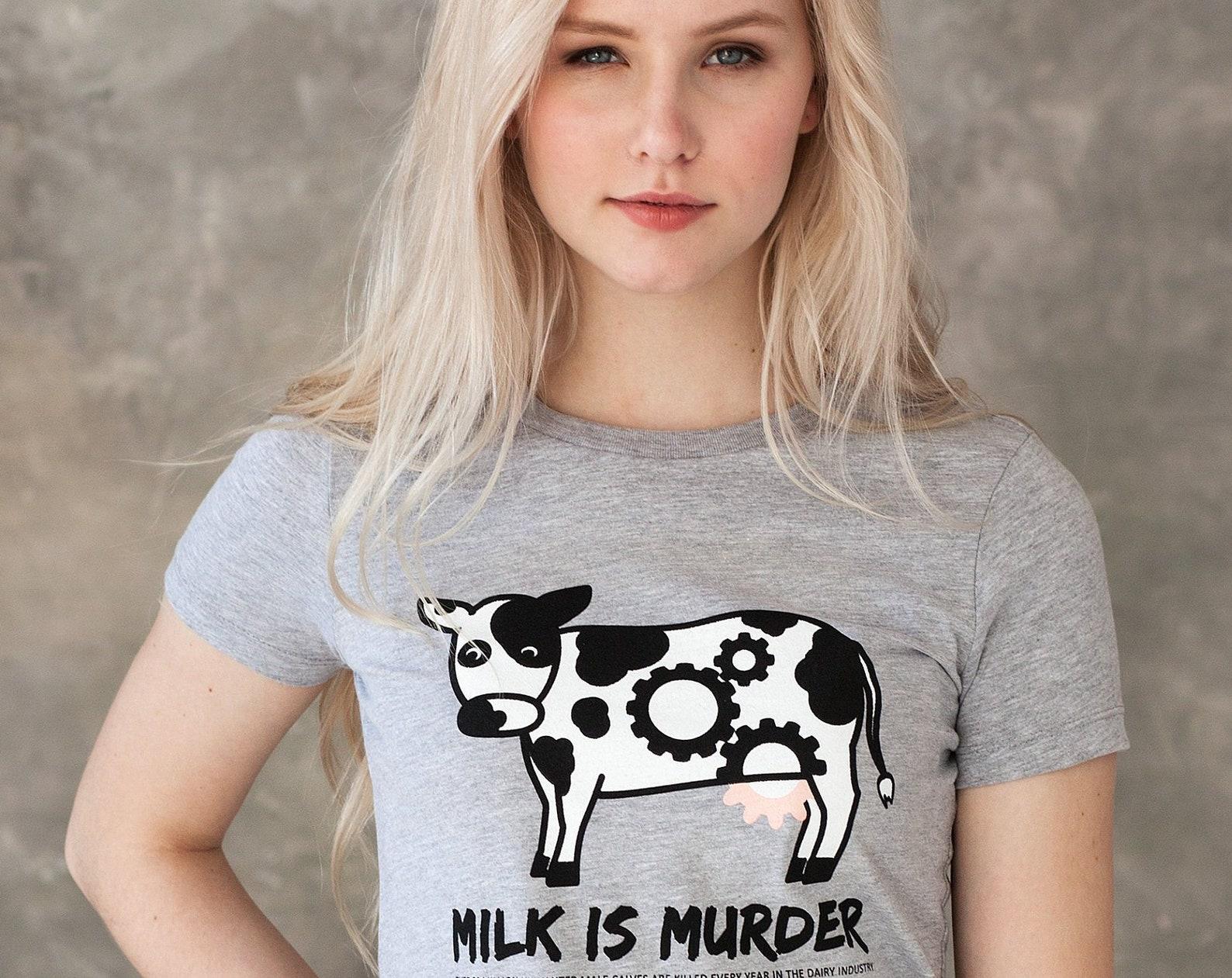 Milk Is Murder Vegan T-Shirt - Animal Rights Activist Tee S