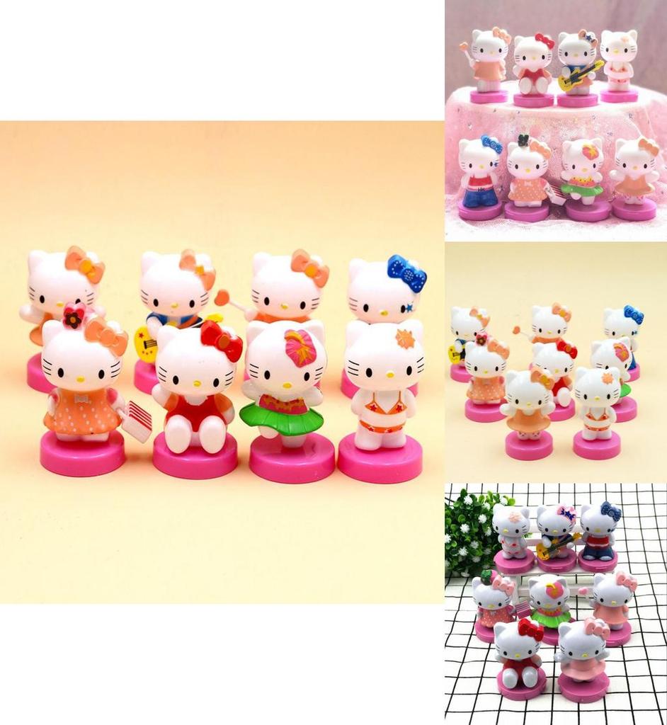 Hello Kitty Mini Figures Set Eight Piece Cute Cartoon Kt Miniatures Cake Toppers Gift