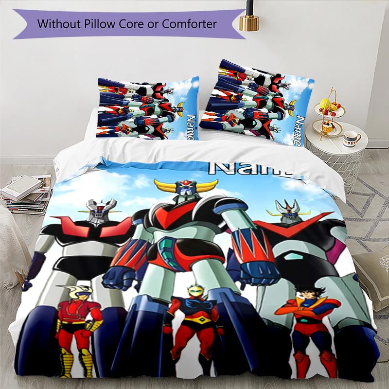 3pcs UFO Robot Grendizer2 Cover Set - Personalized Name, HD Printed Bedding with 1 Cover and 2 Pillowcases - Perfect for Home Decor, Easy Care