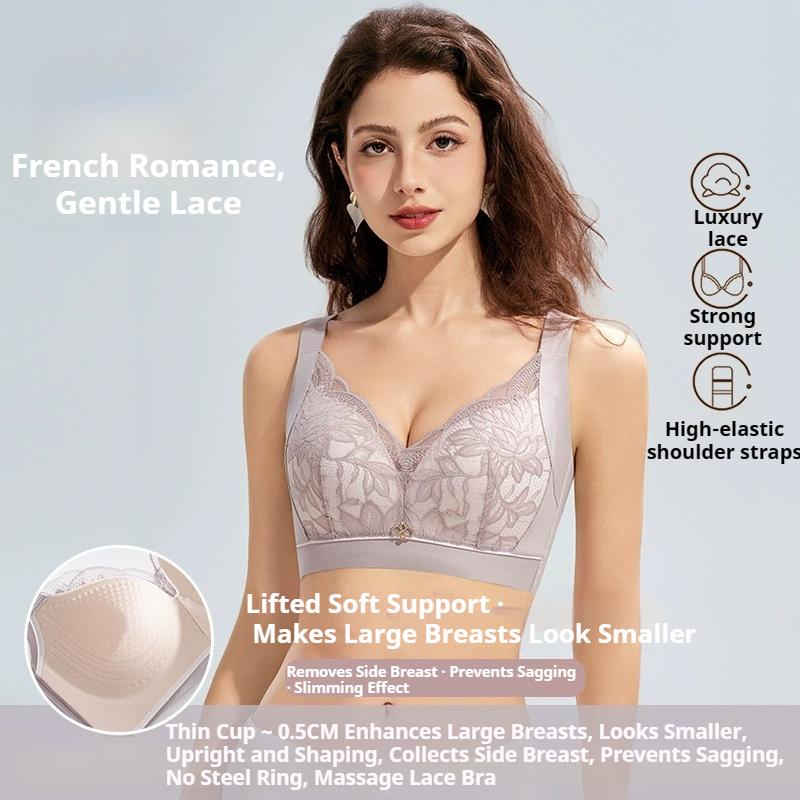 Thin No-rims Plus-size Bra for Women Adjustable Push-up Anti-sagging Bra for Large Breasts