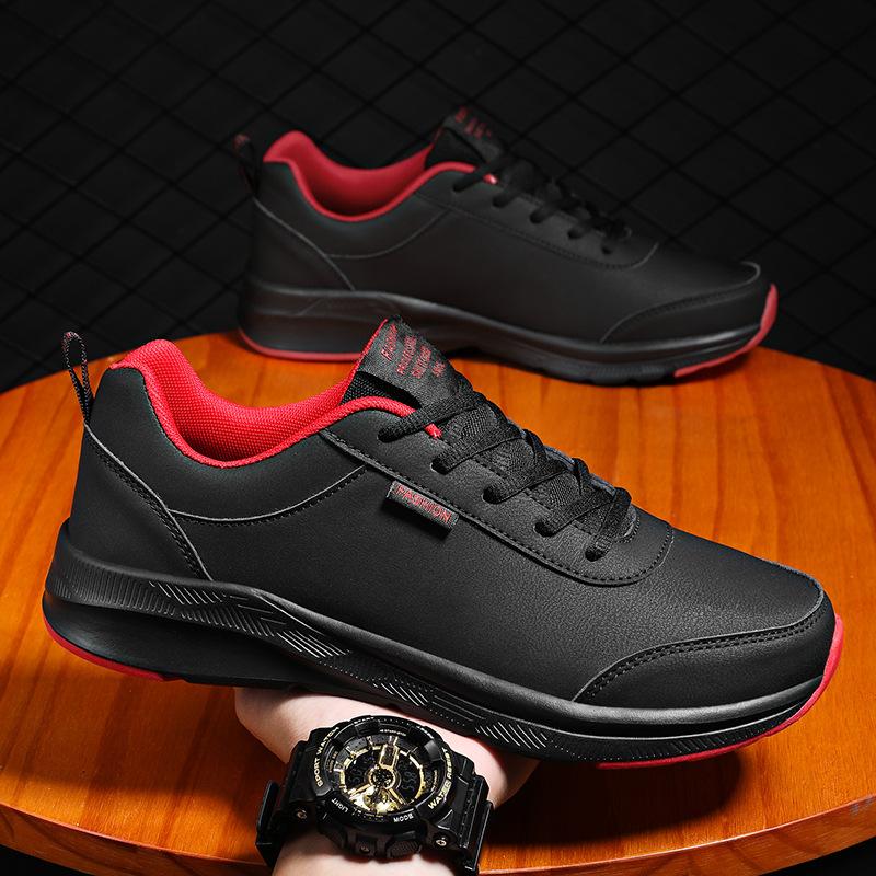 Shoes Autumn leather sneakers waterproof and non-slip running shoes black soft-soled casual shoes