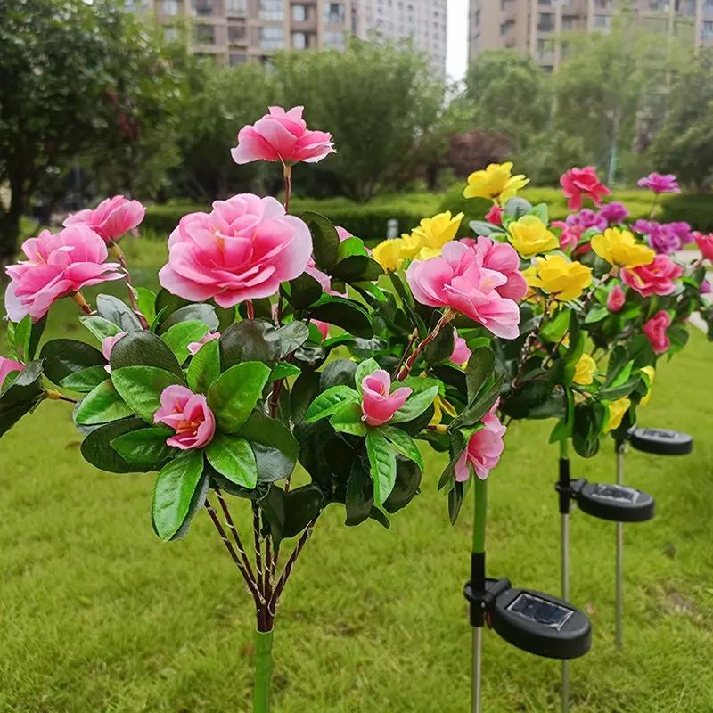 Solar Garden Lights Outdoor Decorative Solar Garden Lights with 7 Azalea  Flowers, LED Waterproof Solar Powered Garden Light
