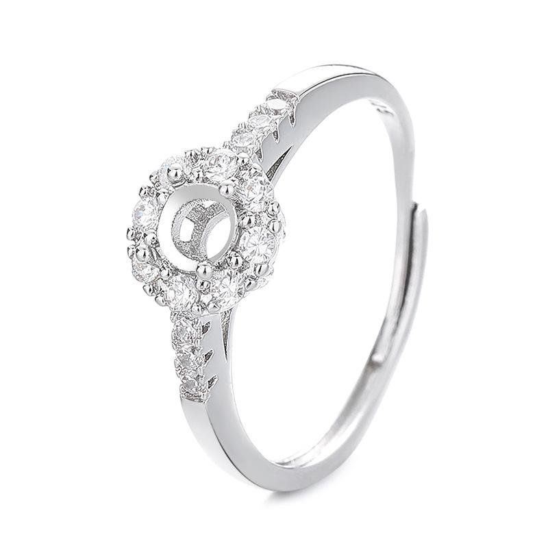 Women's Full Diamond Imitation Ring, Round Egg-Shaped Copper Mount, DIY Inlay, S925 Silver Finish