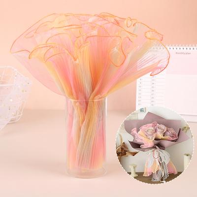 Papel de regalo de flores de hilo ondulado, hilo plisado, embalaje de ramo de floristería, malla de encaje, suministros para envolver regalos de flores de bricolaje, 28 cm x 4,5 m
