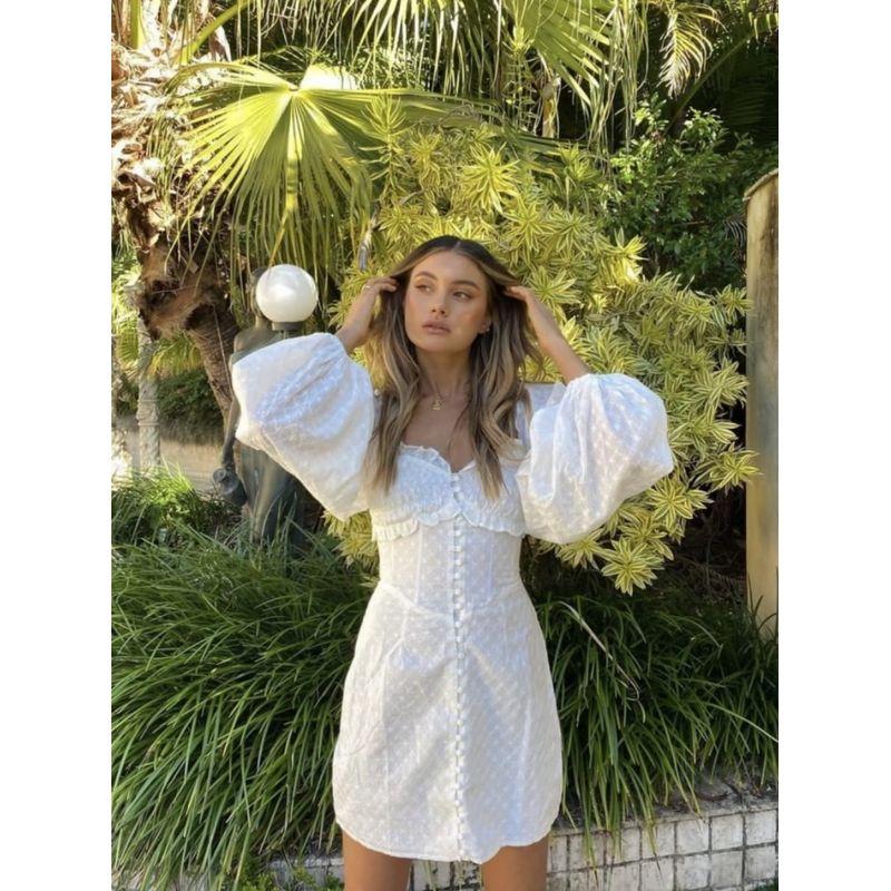 off-Shoulder Retro Temperament Square Collar Lace Dress Breasted