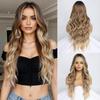 Gradient Golden Long Curly Lace Front Wig with Natural Middle Part Bangs