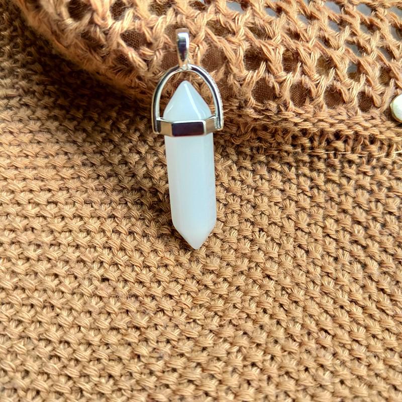 Natural Stone Amethyst & Rose Quartz Double-Pointed Hexagonal Pendant Necklace