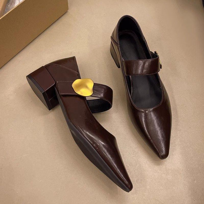 Women's Retro Brown Leather Mary Jane Loafers - Pointed Toe Soft Sole (2025)