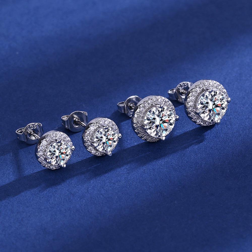 European Beautiful Women's Fashion High-end Full Diamond Princess Round Bag Stud Earrings Women's Hot Accessories Women's Silver-plated Earrings
