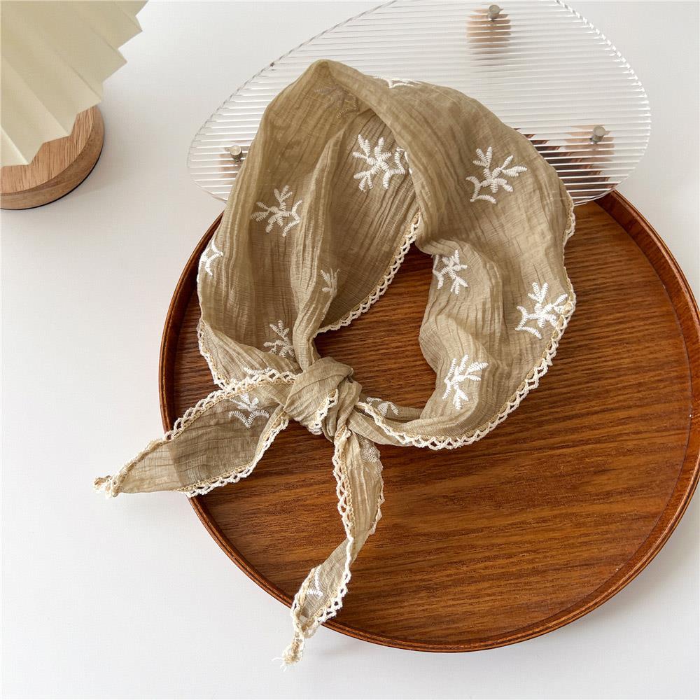 French Lace Triangle Scarf Embroidered Floral Design Women's Headscarf Hairband Sweet Summer Headwear Spring Shawl for Women