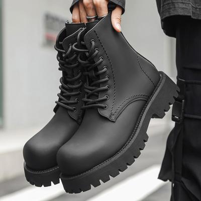 Duży rozmiar męskie casualowe oryginalne skórzane buty czarne stylowe jesienne zimowe buty kowbojskie buty na platformie fajne wysokie motocyklowe botas man