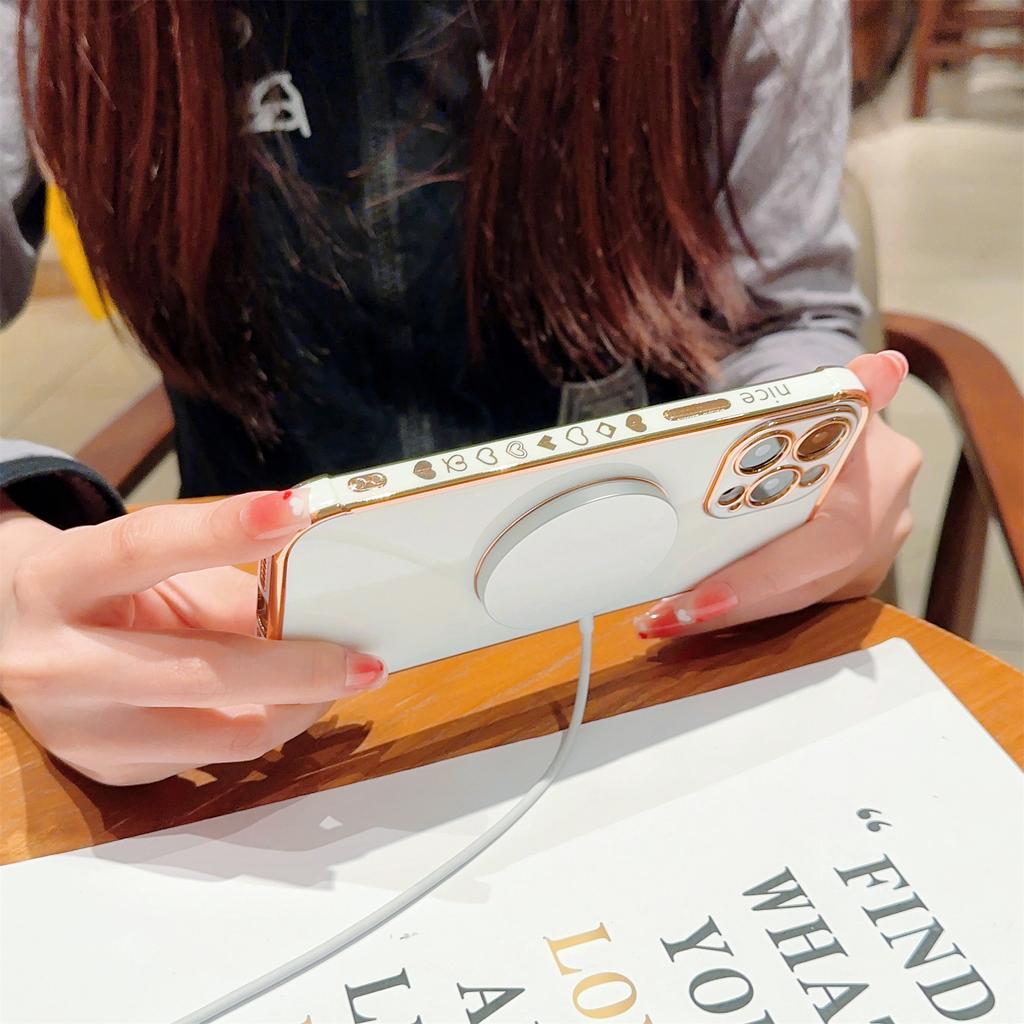 For iPhone 15 Pro Max Case Cute Love Heart Pattern TPU Phone Cover Compatible with MagSafe