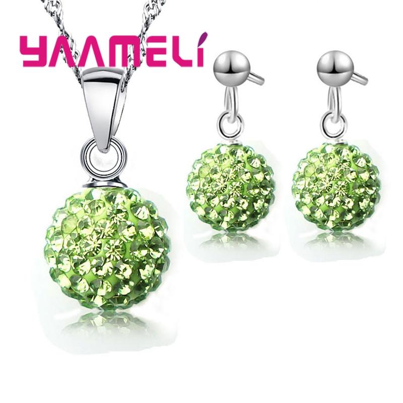 925 Sterling copper Stamped Bridal Zircon Sets Women Girls Wedding Gifts Austrian Crystal CZ Disco Ball Necklace Hoop Earrings