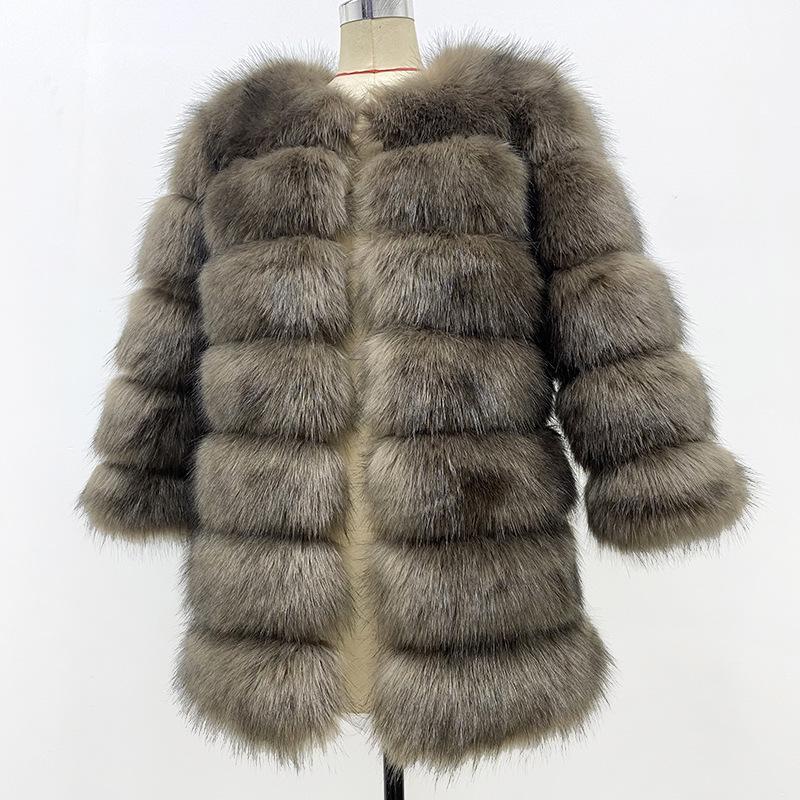 Seven-section splicing jacket women's new autumn and winter clothing temperament fashionable artificial fur imitation fox hair thermal coat