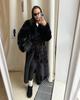 Herbst und Winter Nerzfellmantel Verlängert Mode Imitation Pelzjacke Damen Anzugkragen Gürtel Umweltfreundliches Pelz Oberteil