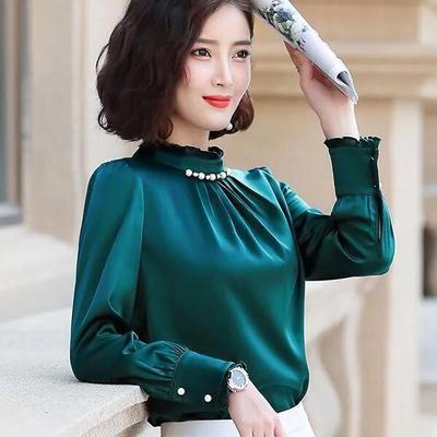 Women's Autumn Long-sleeved High-neck Professional Chiffon Shirt, Loose-fitting Plus Size, Imitation Silk Shirt, Undershirt