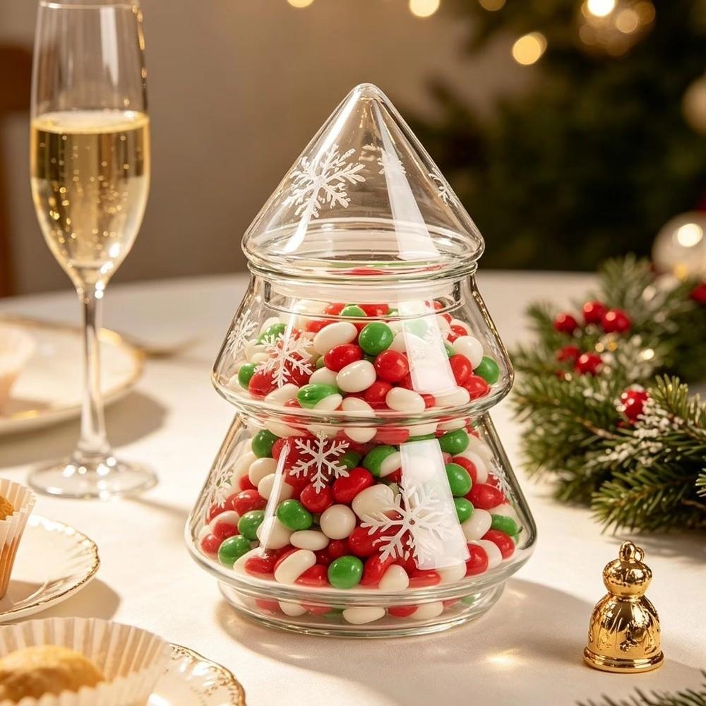 Snowflake Pattern Xmas Candy Jar Large Capacity Christmas Food Container  Holiday Snack Storage