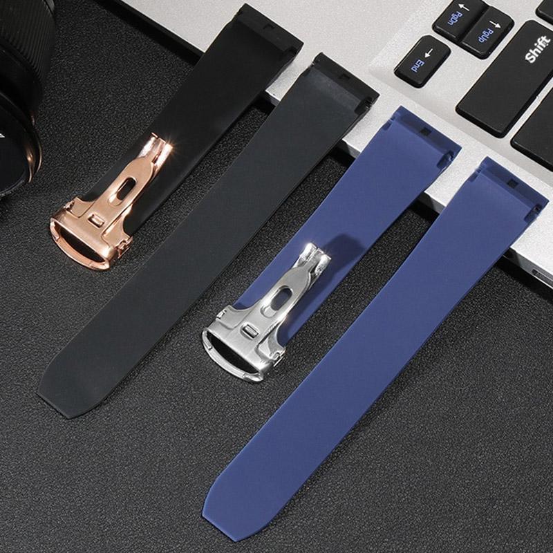 Hochwertiges Gummi-Uhrenarmband für Cartier Santos Armband Santos 100 Serie Schwarz Blau Wasserdichtes Armband Faltschließe Gürtel 21mm