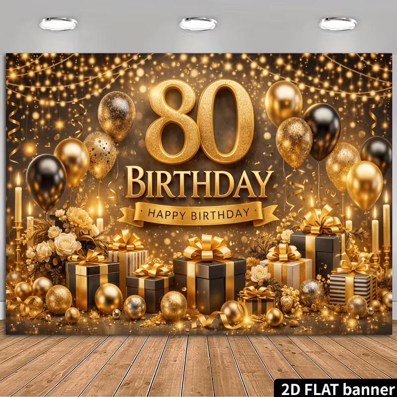 2D Classy Black and Gold 80th Celebration Photography Background 47.2x31.5inch/120*80cm