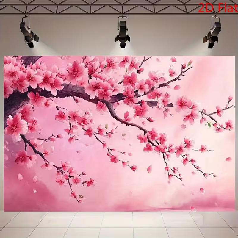 2D Pink Cherry Blossom Backdrop, Watercolor Sakura Photography Background 47.2x31.5inch/120*80cm