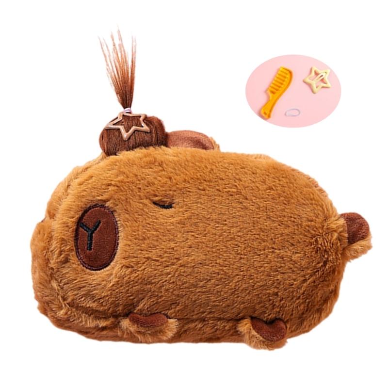 Cartoon Plush Pen Bag Big Capacity Pencil Case, Plush Stationeries Bag Pen Case Zippered Pen Bag Gift for Student Kid