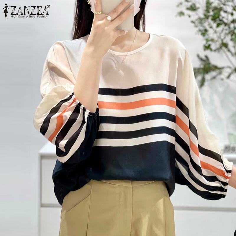 

ZANZEA Женская летняя повседневная блузка с круглым вырезом и рукавами 3/4 с принтом