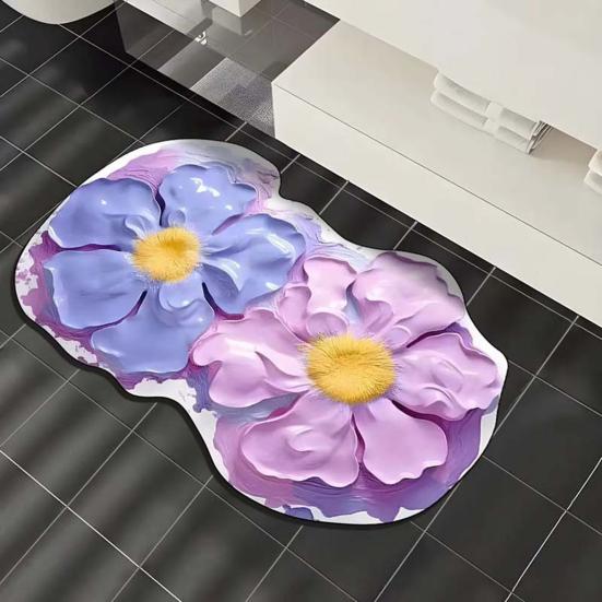 Floor Mat with Anti-Slip Bottom Quick-Drying Material 3D Floral Pattern Bathtub Mat Bathroom Kitchen Entryway Decor