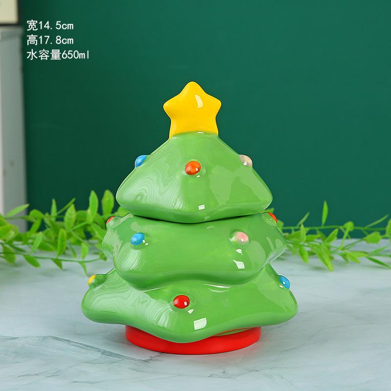 Hand-Painted Ceramic Snowman Cookie Jar, Christmas Tree Design Candy Storage Container, Holiday Kitchen Decor