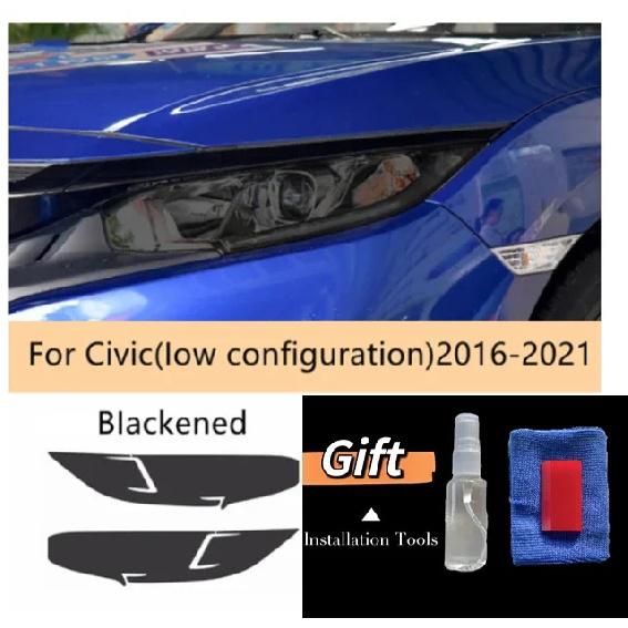 Car Headlight Protective Tint Anti Scratch Film Smoke Black TPU Transparent Sticker For Honda Civic 10th 2016- Accessories