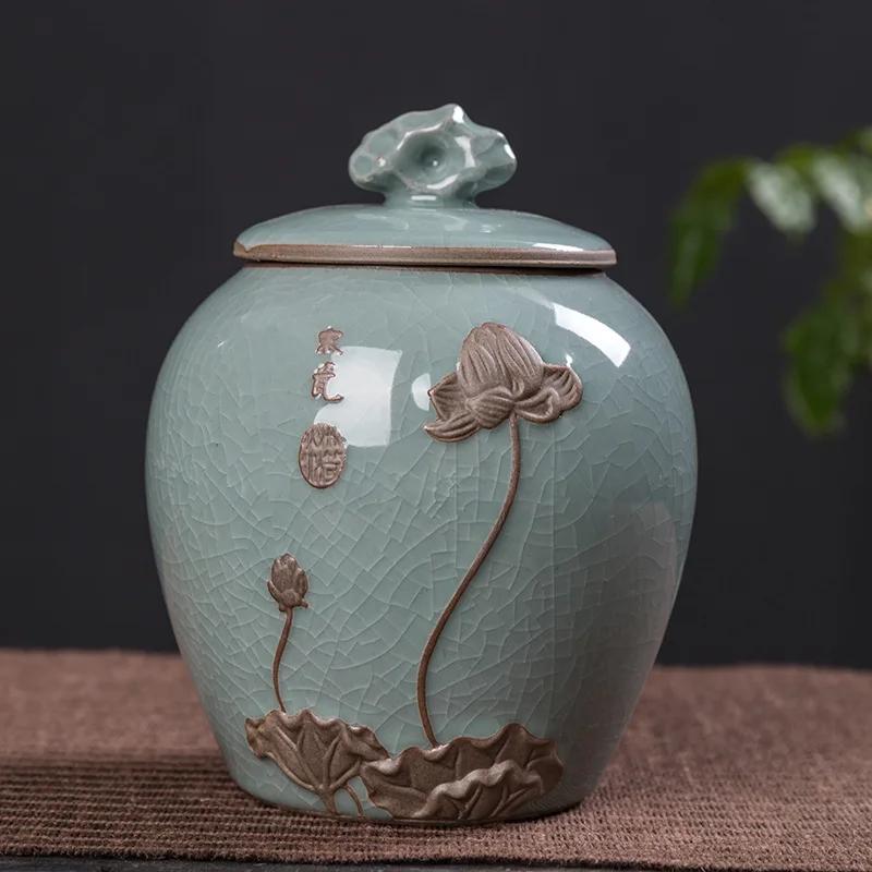 Tea Containers Ceramic Sealed Can Large Size Tea Box Storage Tank Ceramic Tea Utensil Portable Tea Storage Tea Caddy Tea Jar