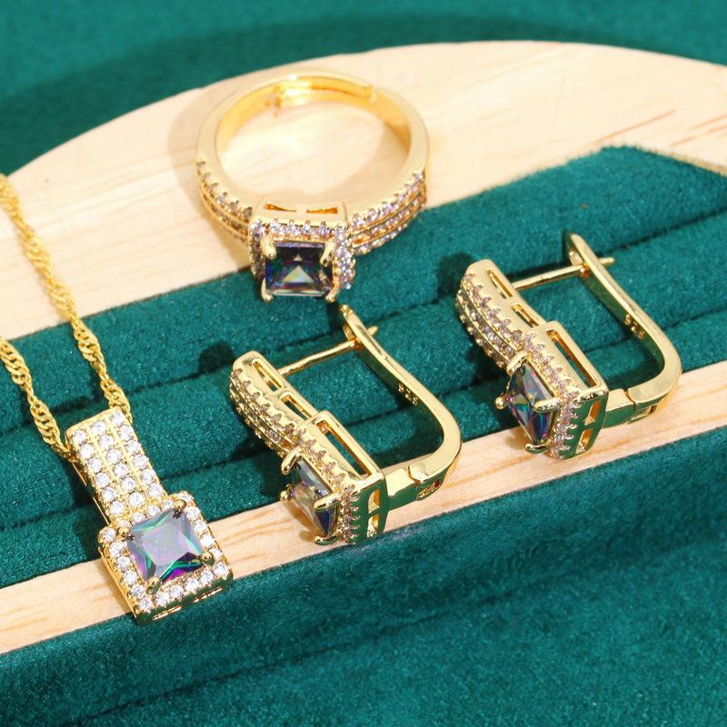 Jewelry Europe and The United States Hot Anti Allergy Zircon Necklace Earrings Ring Ring Jewelry Set