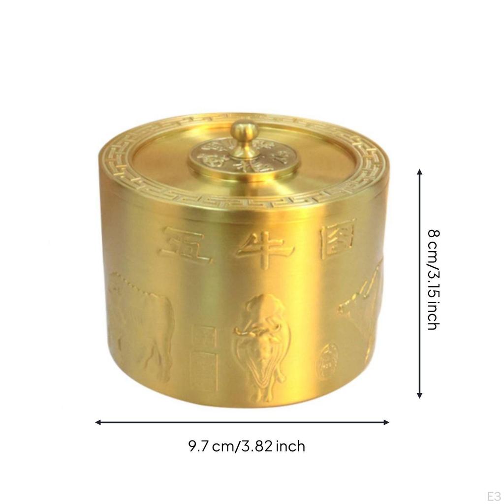 Copper Alloy Tea Tin Canister with Lid Decorative Storage Container Embossed
