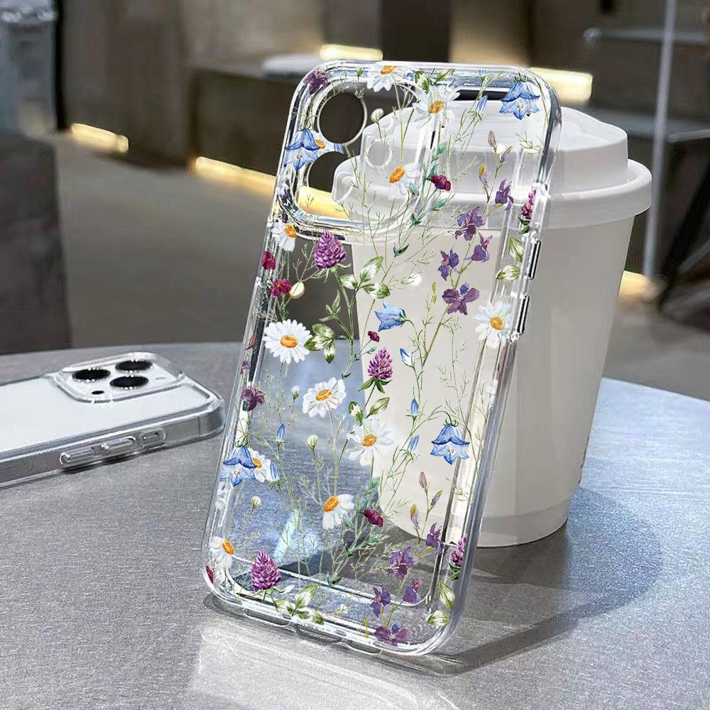 Silicone Flower Phone Case For IPhone 16 16e 17 15 14 13 12 11 Pro Max Case 17Air 14 Plus Transparent Silicone Soft Cover Case