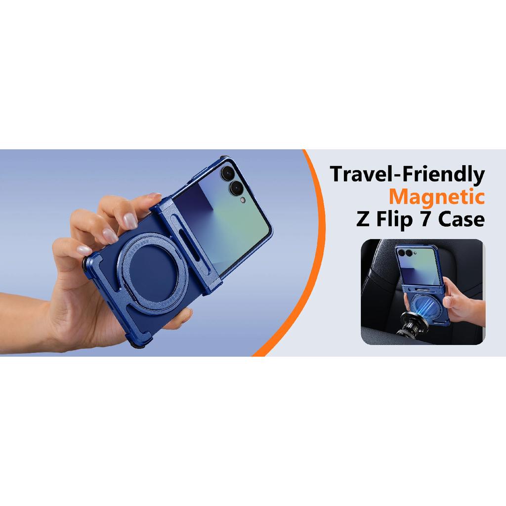 Oatsbasf Metal Phone Case for Samsung Galaxy Z Flip 7 with Stand 360°Rotation Magnetic Bumper Thin Shockproof Protective Cover
