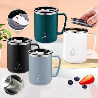 304 kaffekoppsmugg i rostfritt stål med lock Isolerad kaffemugg dubbelvägg kaffeglas med handtag Värmebeständigt dryckesföremål