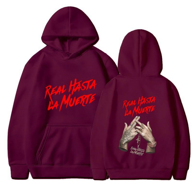 Ретро-худи Anuel AA  Hasta La Muerte  - Унисекс Повседневная спортивная одежда XXXL бордовый