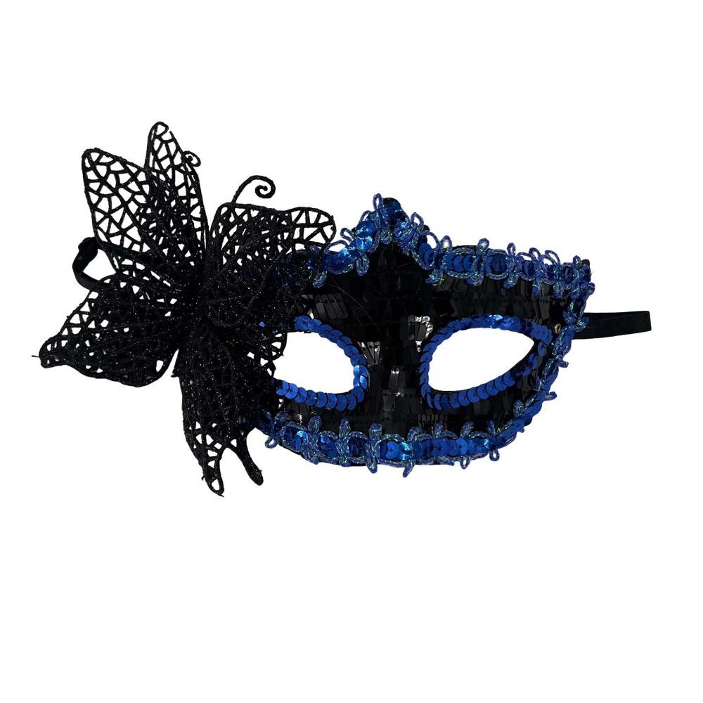 Lightweight Halloween Party Mask Half Face Butterfly Hand Hold Mask Masquerade Mask Costume Style B Blue