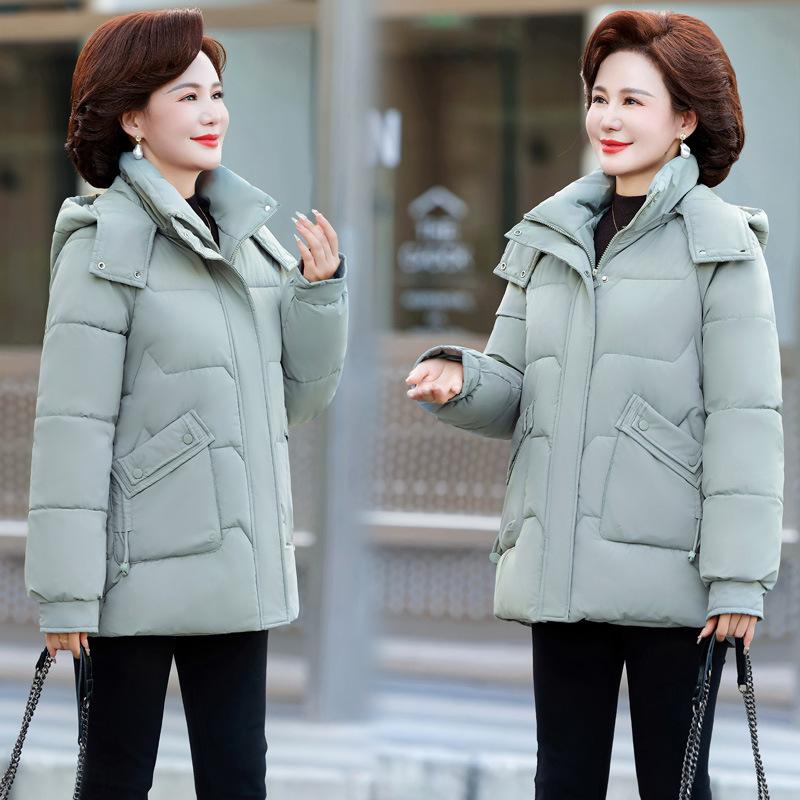 2025 winter down cotton jacket women's mid-length detachable hat padded jacket short slimming solid color cotton jacket