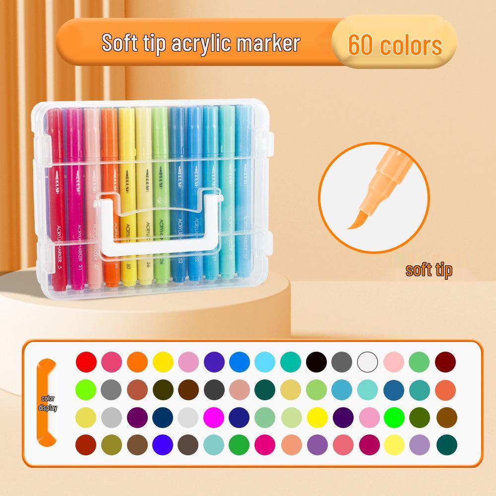 Stackable Colored Acrylic Marker Pens with Soft Head In Folding Box for Kids