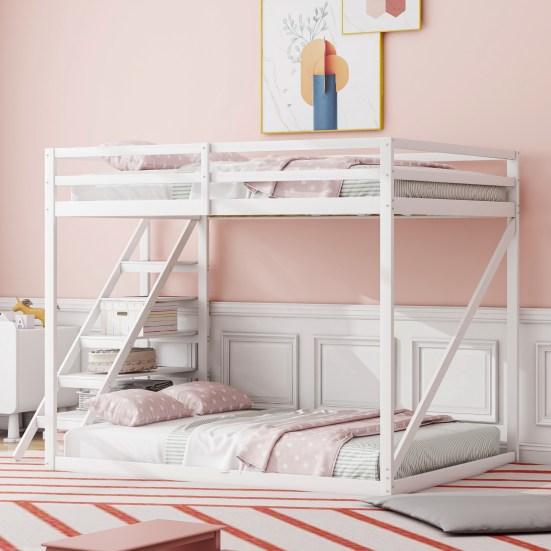 Children Bed Loft Bed 140x200cm with Security Manager, Solid Wood Bunk Bed with Slatted Frame Suitable for Children, Young People and Adults, White