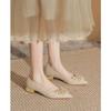 2025 spring and summer new champagne color can be worn daily without tiring feet single shoes women's fashion pearl wedding shoes two wear single sh
