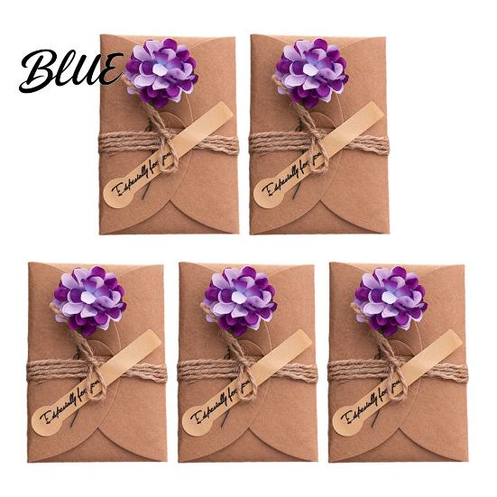 Romantic Sunflower Rose Greeting Cards 5Pcs DIY Dried Flower Cards, Handmade Note with Artificial Flowers, Jute Twine Personalized Message Flowers
